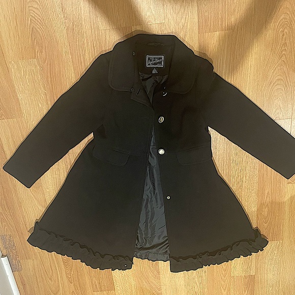 ROTHSCHILD girls black coat with lovely ruffle size 10/12 - Picture 1 of 4